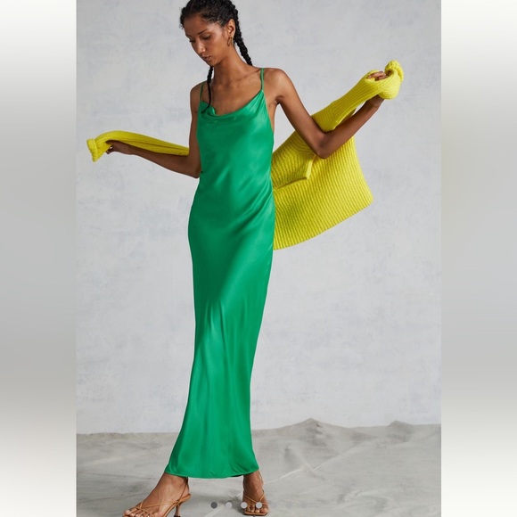 NWT By Anthropologie Cowl Neck Slip Maxi Dress 20W Bright Green Low Back - Picture 1 of 13